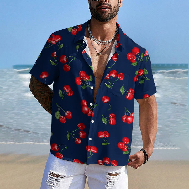 Men's Cherry Print Casual Short Sleeve Shirt 2402000130