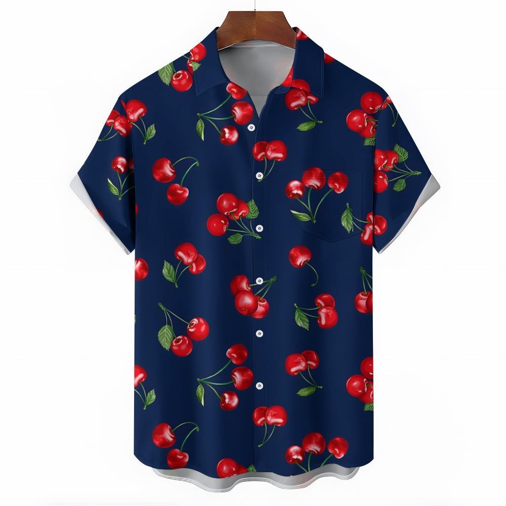 Men's Cherry Print Casual Short Sleeve Shirt 2402000130