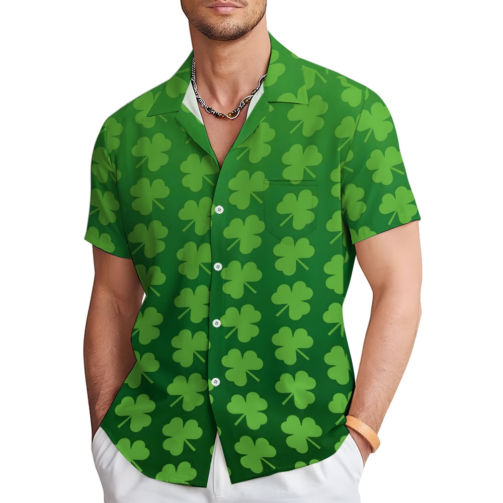 St. Patrick'S Day Shamrock Casual Short Sleeve Shirt 2402000100