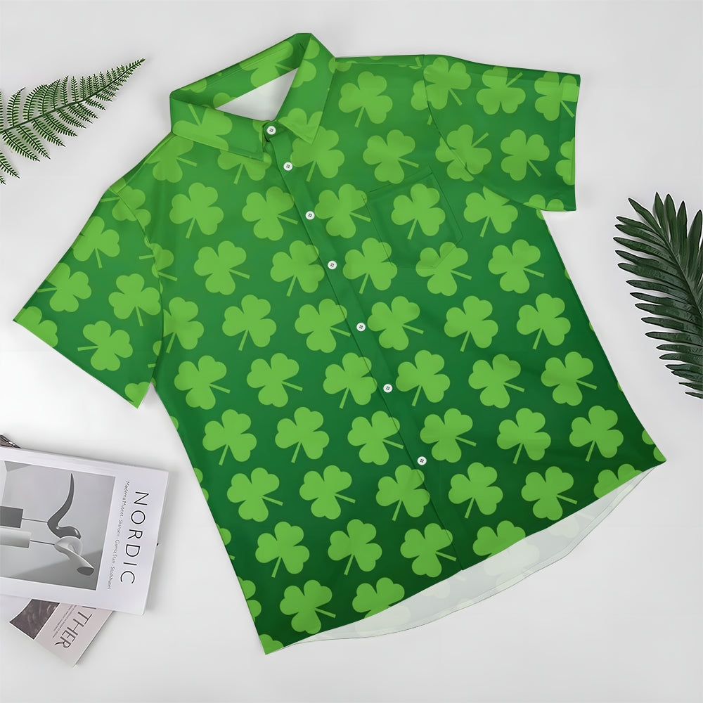 St. Patrick'S Day Shamrock Casual Short Sleeve Shirt 2402000100