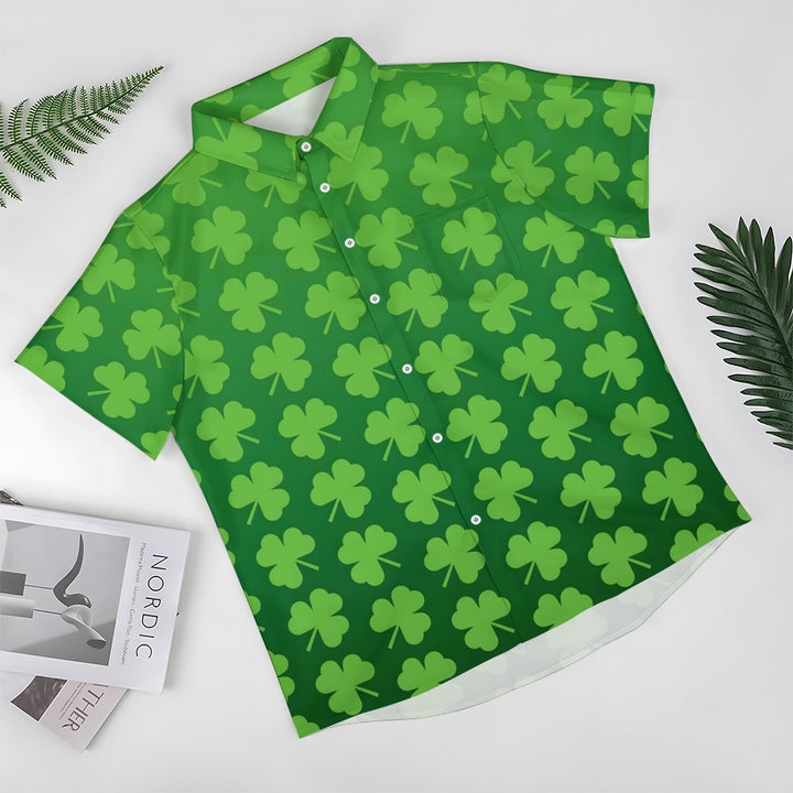 St. Patrick'S Day Shamrock Casual Short Sleeve Shirt 2402000100