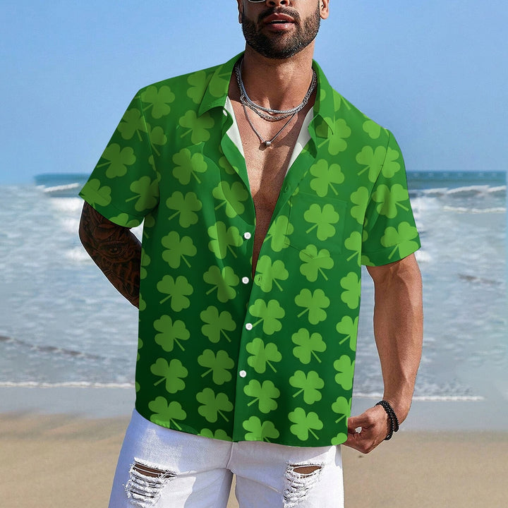 St. Patrick'S Day Shamrock Casual Short Sleeve Shirt 2402000100