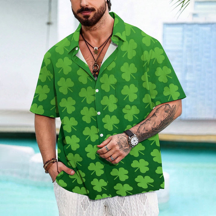 St. Patrick'S Day Shamrock Casual Short Sleeve Shirt 2402000100