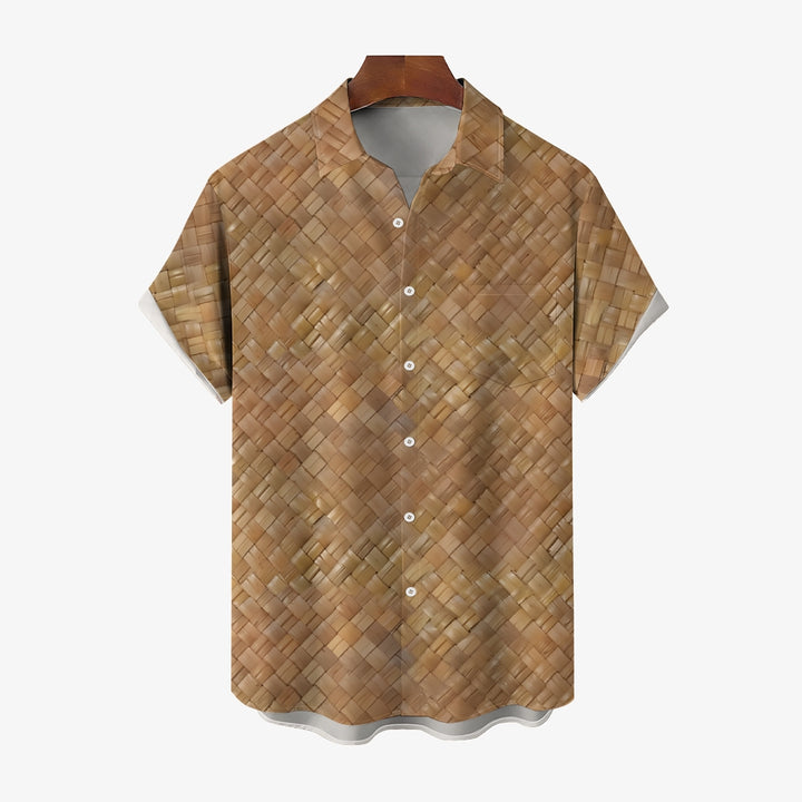 Bamboo Texture Pattern Printing Casual Short Sleeve Shirt 2401000410