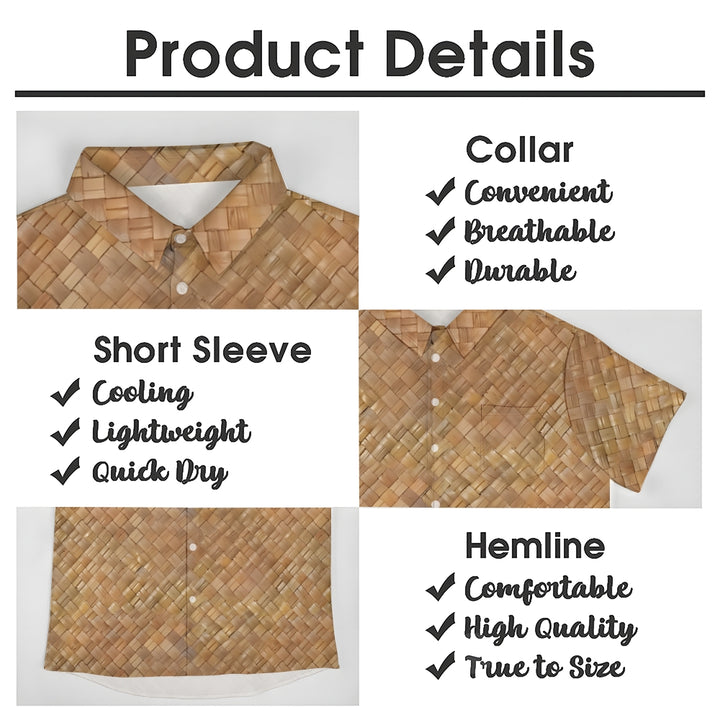 Bamboo Texture Pattern Printing Casual Short Sleeve Shirt 2401000410