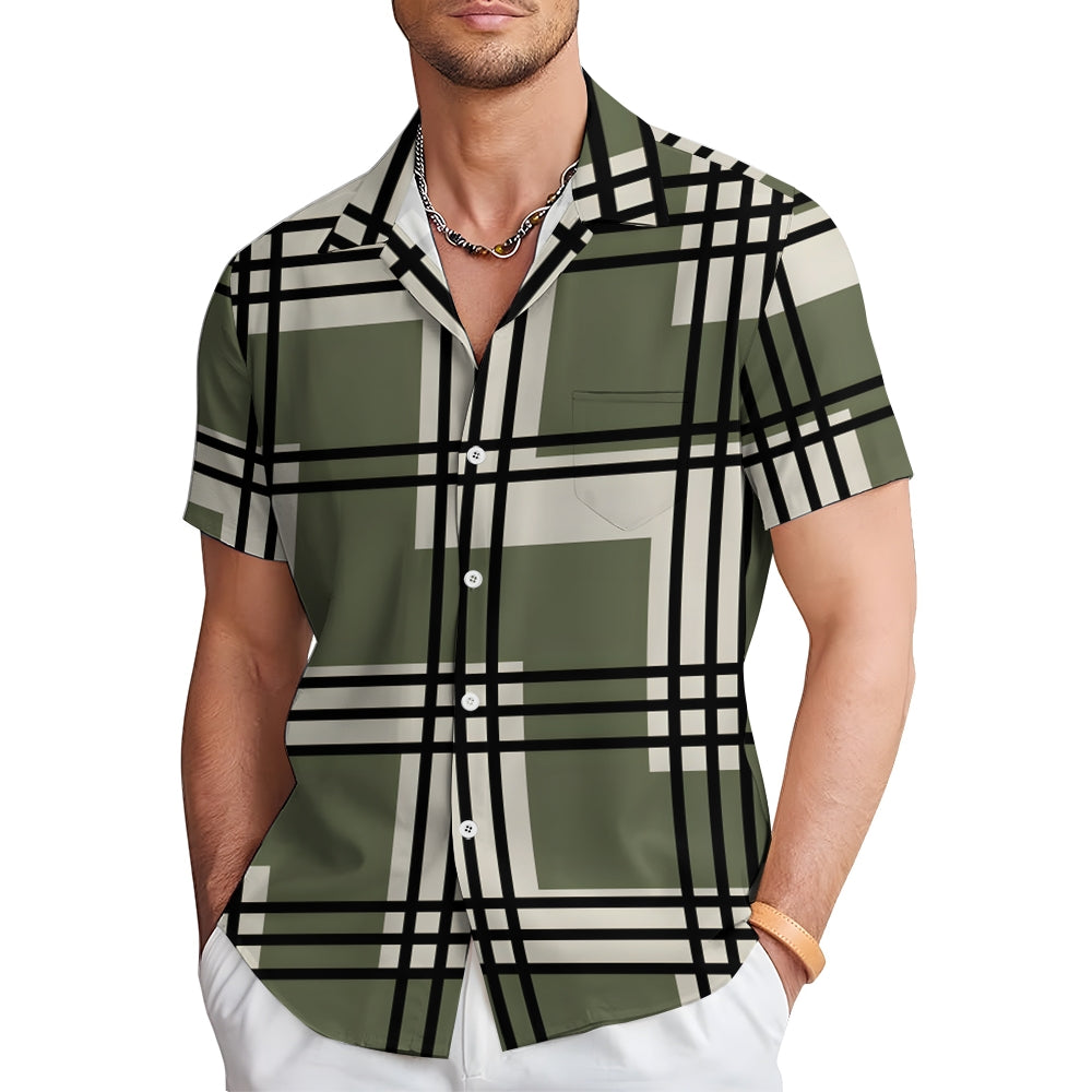 Men's Geometric Stripes Casual Short Sleeve Shirt 2402000131