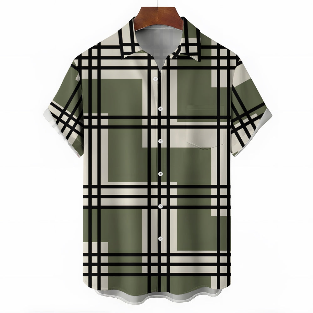 Men's Geometric Stripes Casual Short Sleeve Shirt 2402000131