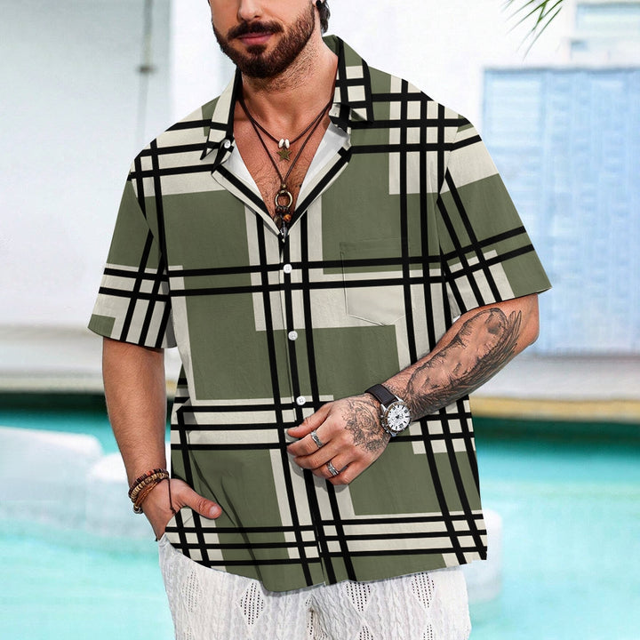 Men's Geometric Stripes Casual Short Sleeve Shirt 2402000131