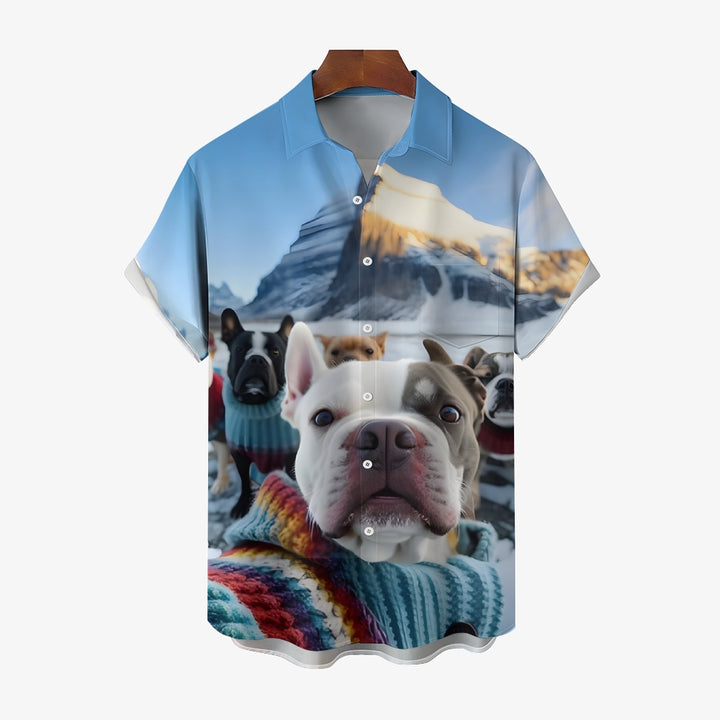 Fun Animal Selfie Print Casual Oversized Short Sleeve Shirt 2406002093