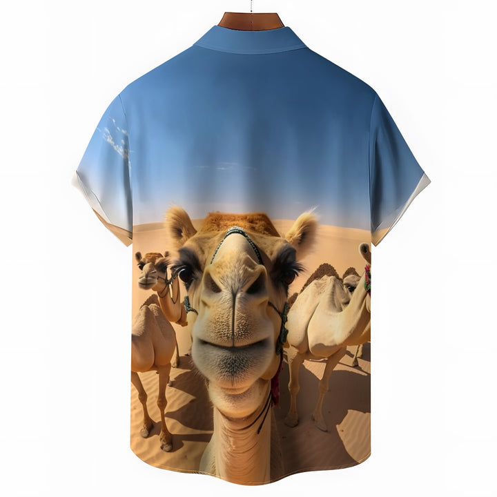 Fun Animal Selfie Print Casual Oversized Short Sleeve Shirt 2406002093