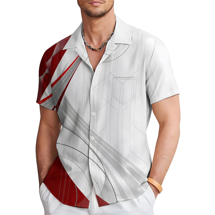 Men's Gradient Geometric Art Button-up Lapel Shirt