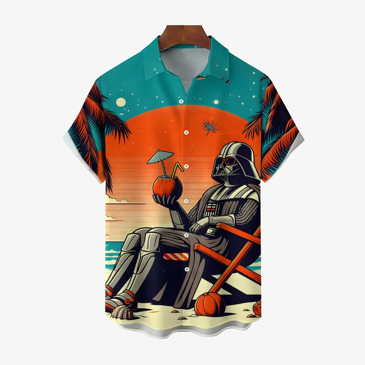 Space Wars Printed Casual Oversized Short Sleeve Shirt 2406002120