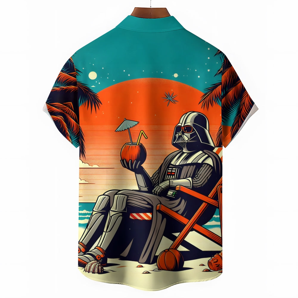 Space Wars Printed Casual Oversized Short Sleeve Shirt 2406002120