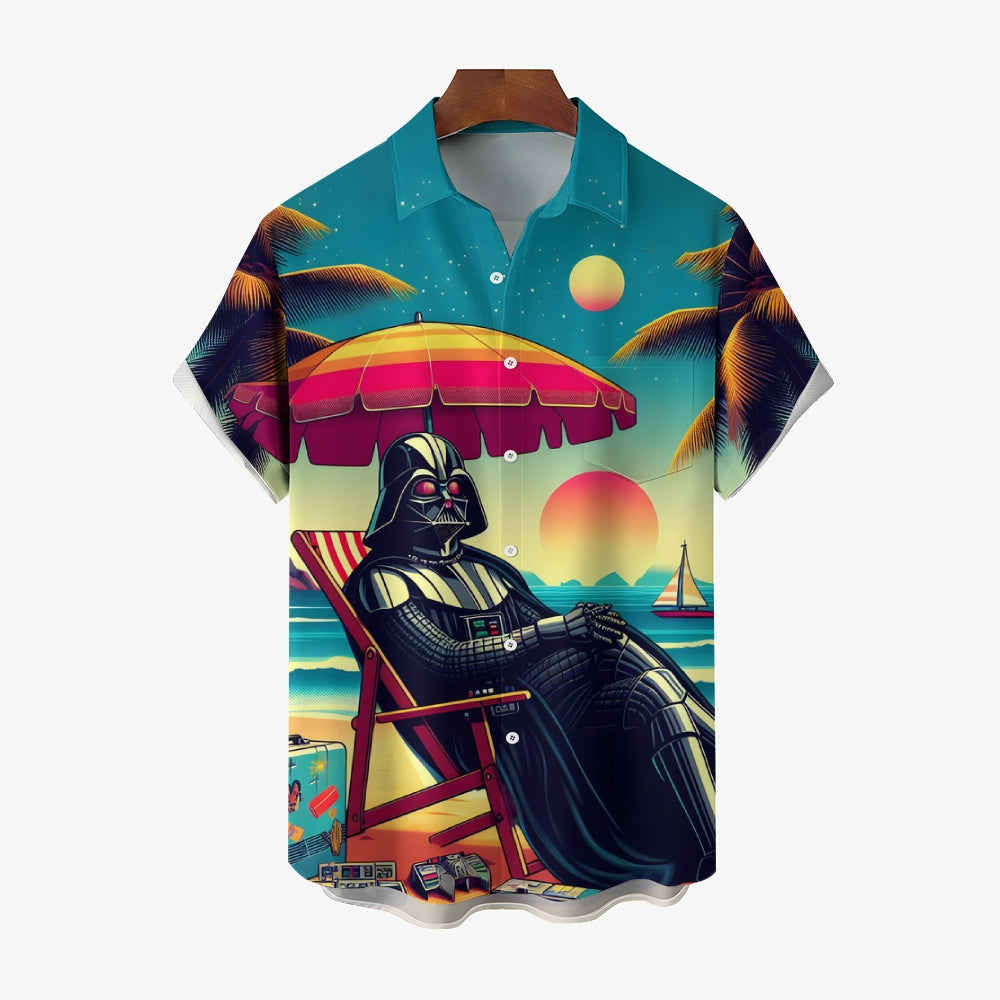 Space Wars Printed Casual Oversized Short Sleeve Shirt 2406002120