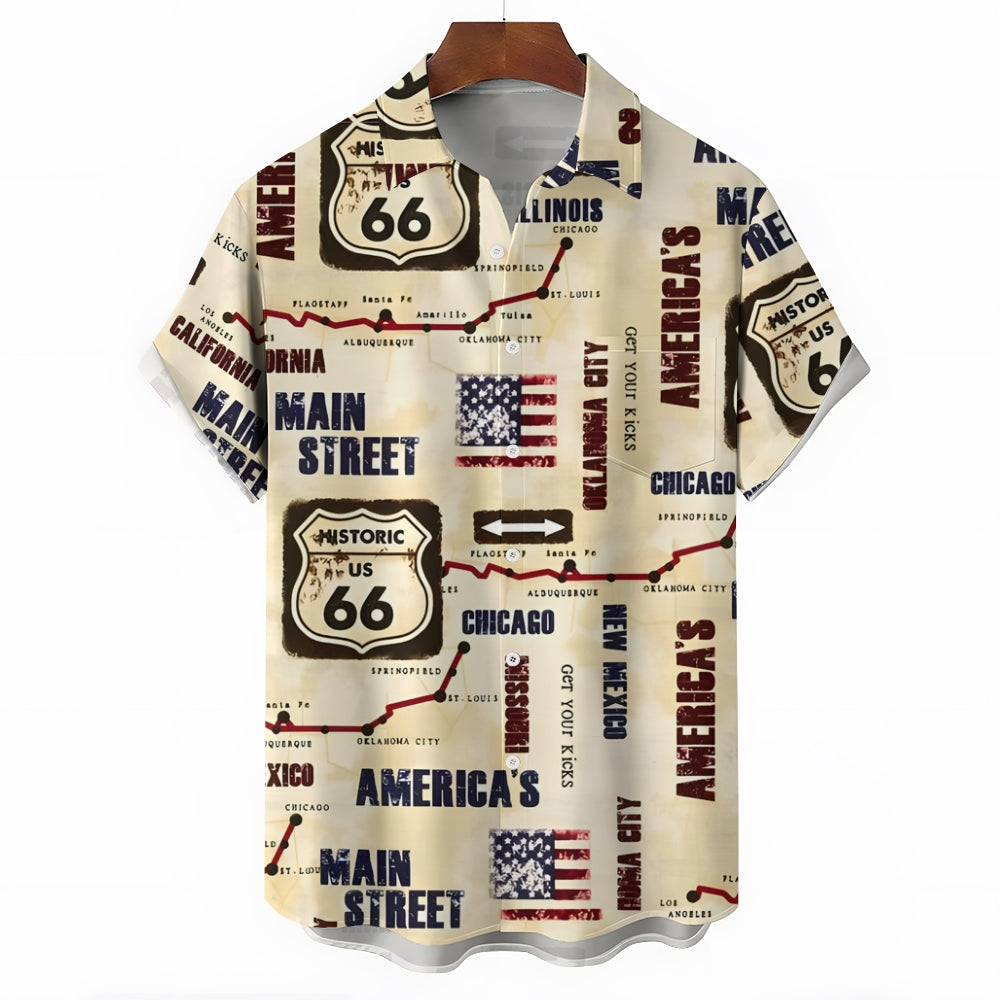 Route 66 Retro Casual Short Sleeve Shirt 2401000245