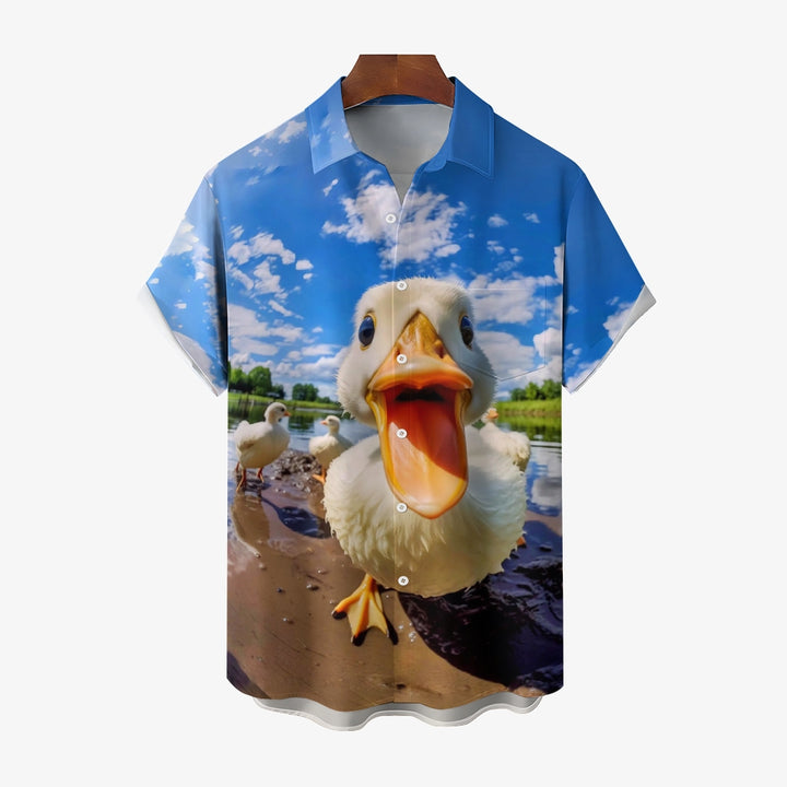 Men's Big Face Duck Print Casual Short Sleeve Shirt 2311000462