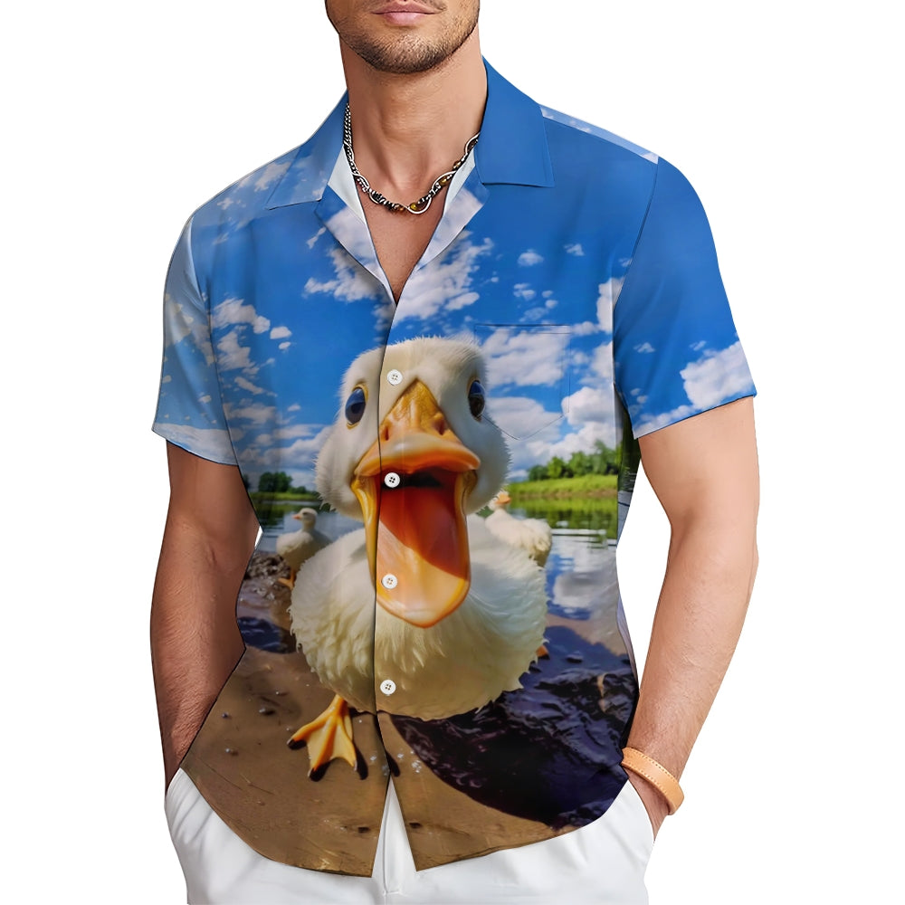 Men's Big Face Duck Print Casual Short Sleeve Shirt 2311000462