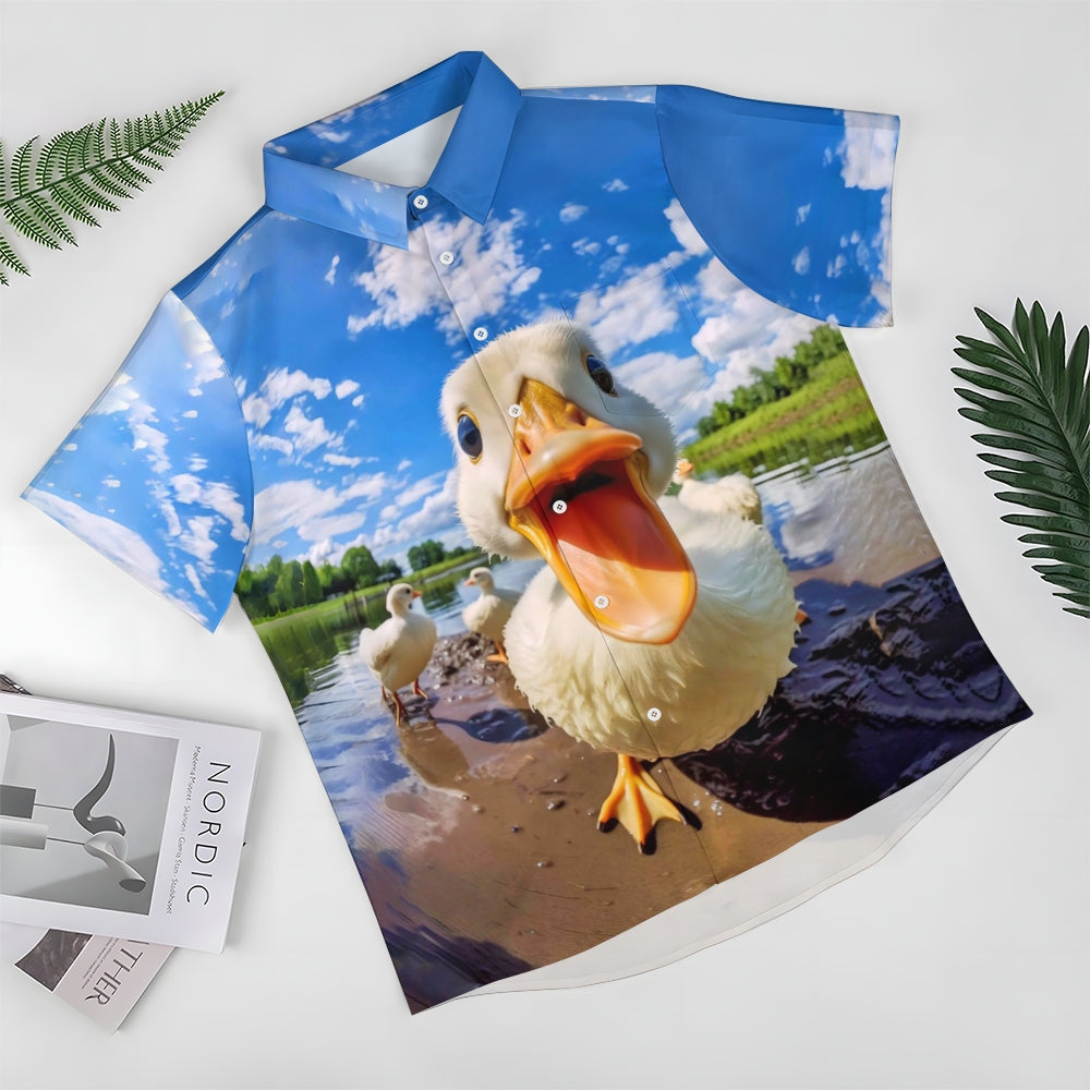 Men's Big Face Duck Print Casual Short Sleeve Shirt 2311000462