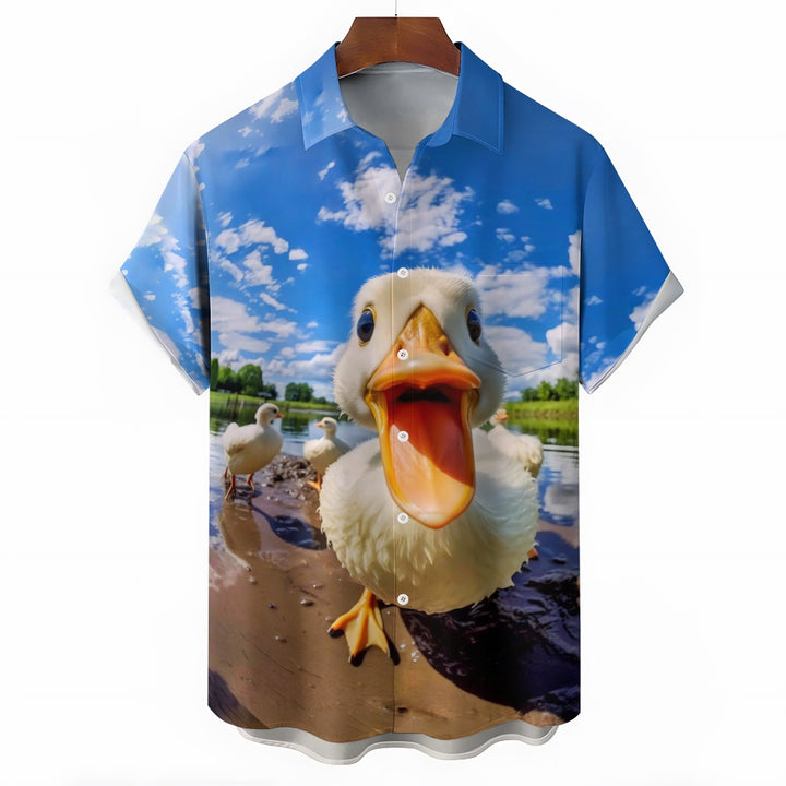Men's Big Face Duck Print Casual Short Sleeve Shirt 2311000462