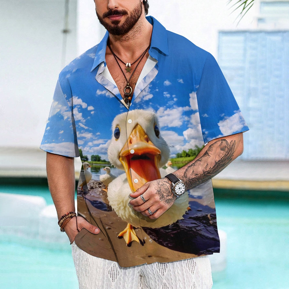 Men's Big Face Duck Print Casual Short Sleeve Shirt 2311000462