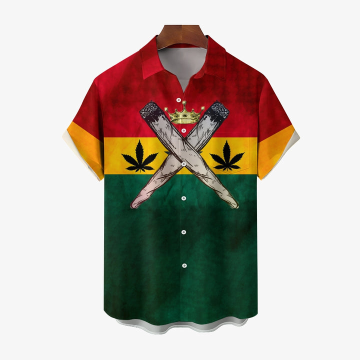 Men's Leaf Flag Casual Short Sleeve Shirt 2312000381