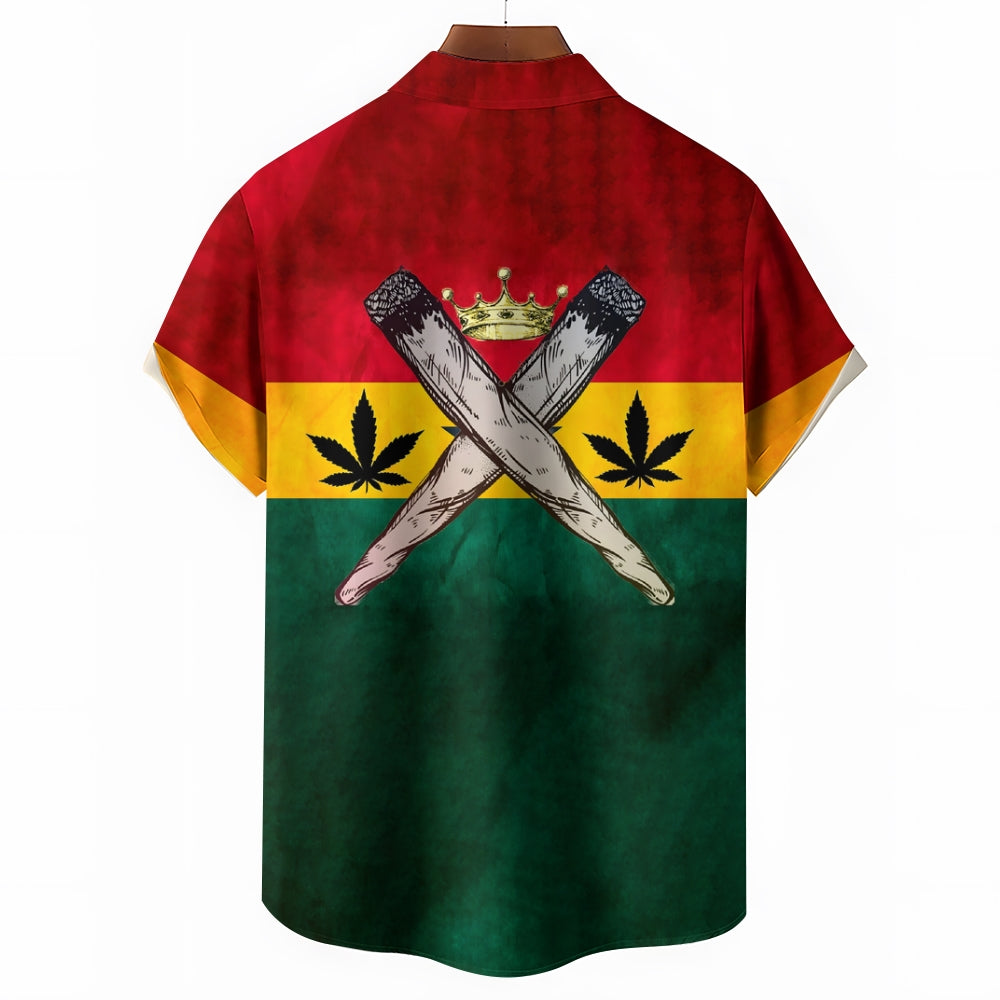 Men's Leaf Flag Casual Short Sleeve Shirt 2312000381