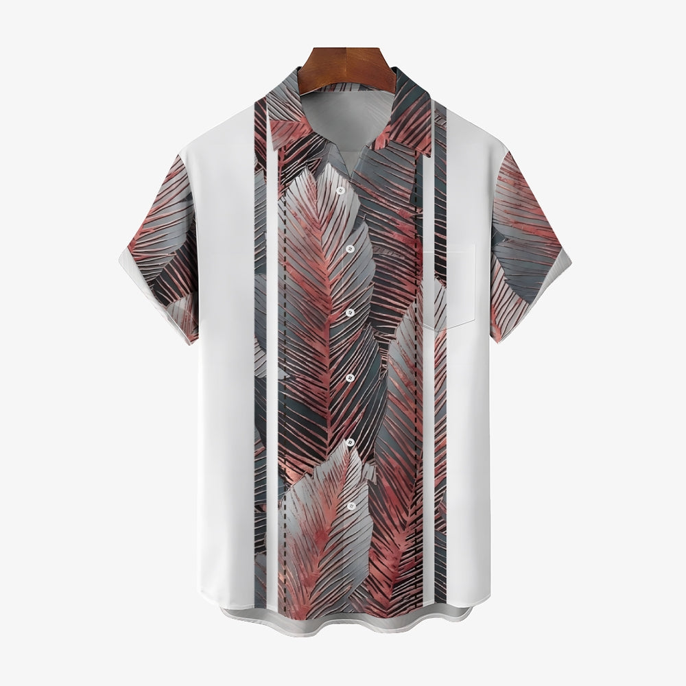 Vintage Botanical Leaf Print  Casual Vacation Shirt