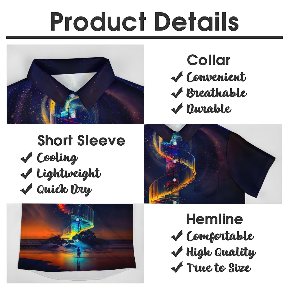 Men's Ladder To Sky Graphic Print Short Sleeve Shirt 2406002283