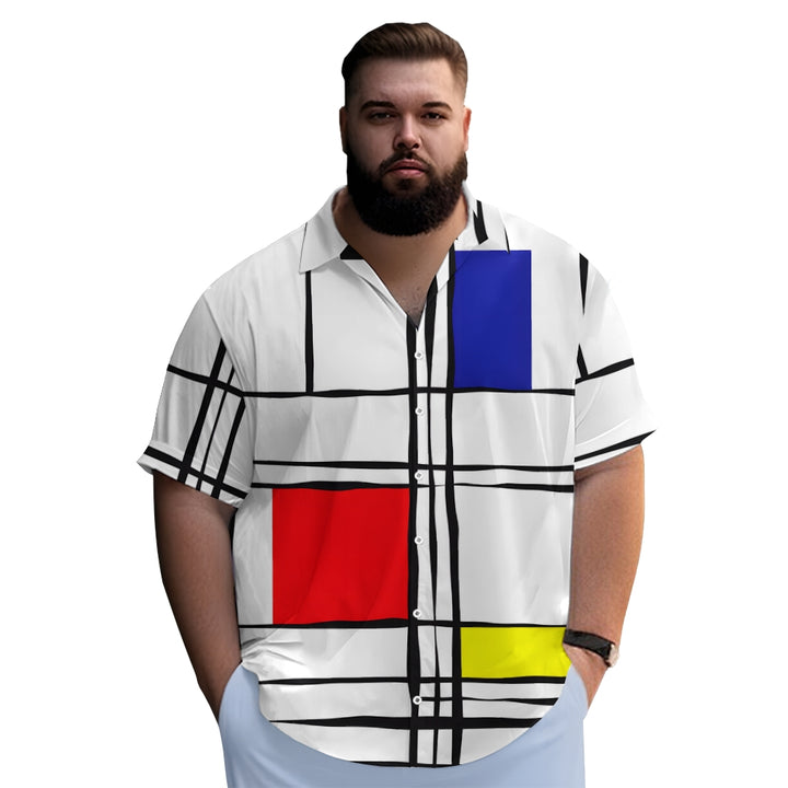 Casual Fashion Tricolor Geometric Short Sleeve Shirt 2307100547