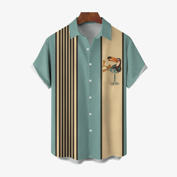 Men's Animal Chest Pocket Short Sleeve Bowling Shirt 2401000084