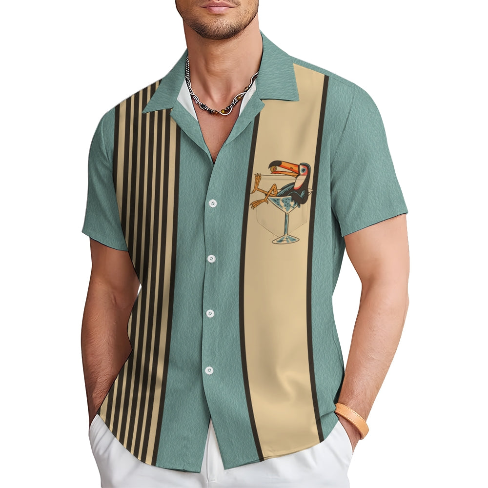 Men's Animal Chest Pocket Short Sleeve Bowling Shirt 2401000084