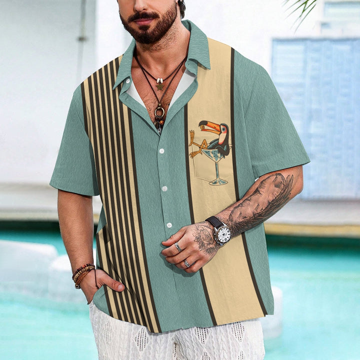 Men's Animal Chest Pocket Short Sleeve Bowling Shirt 2401000084