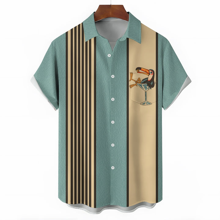 Men's Animal Chest Pocket Short Sleeve Bowling Shirt 2401000084