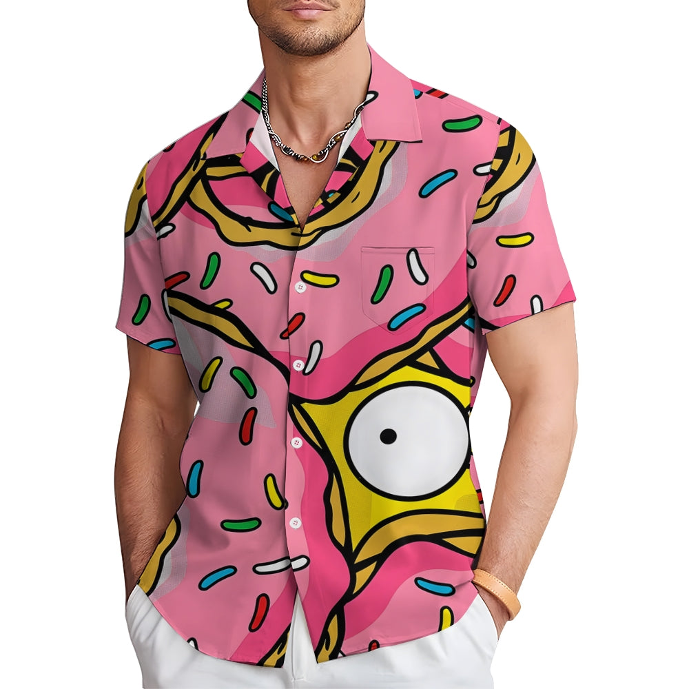 Men's Cartoon Character Print Pink Casual Short Sleeve Shirt 2401000344