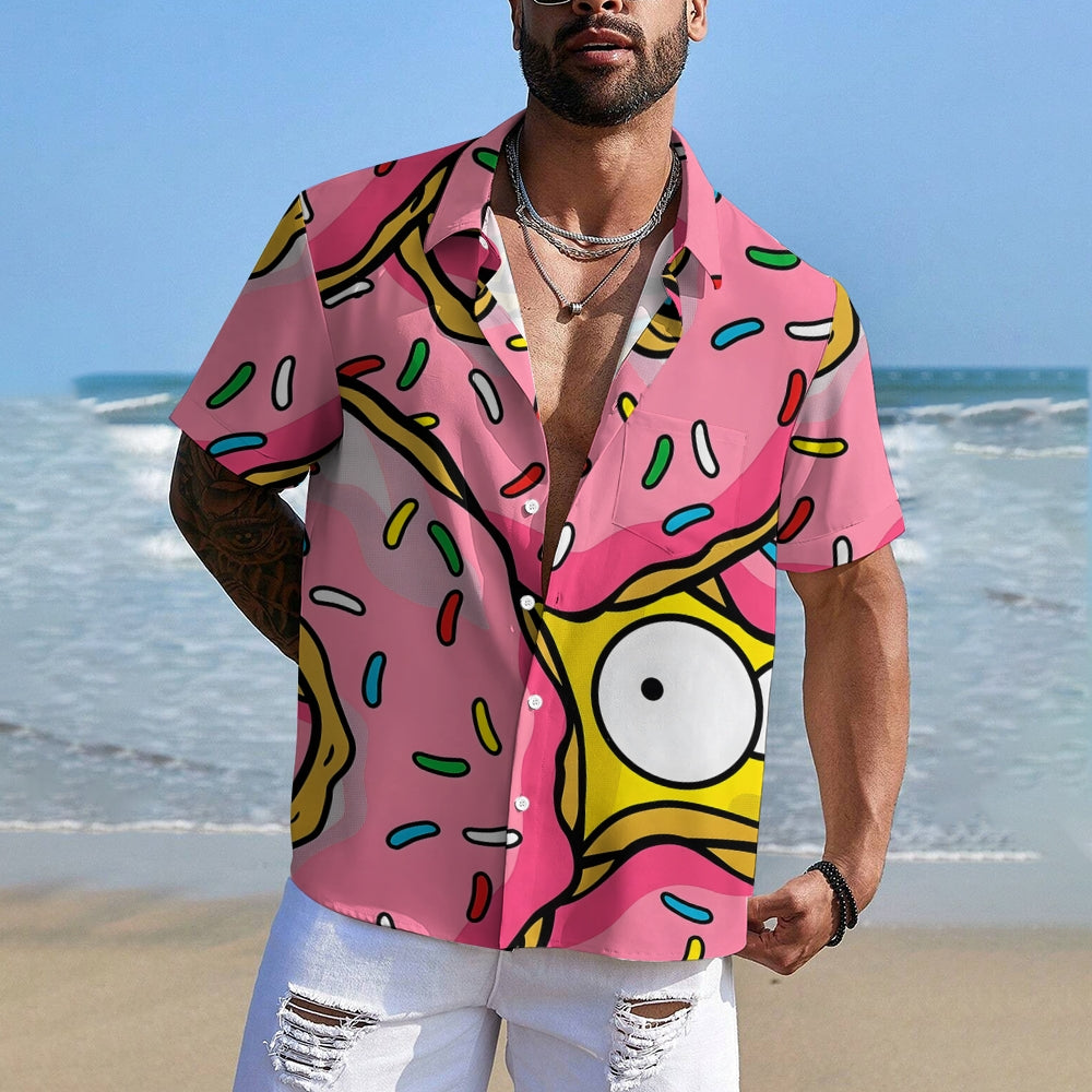 Men's Cartoon Character Print Pink Casual Short Sleeve Shirt 2401000344