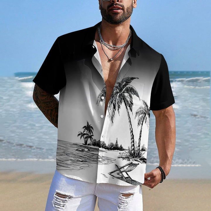 Men's Vintage Hawaiian Breast Pocket Short Sleeve Shirt 2406002461