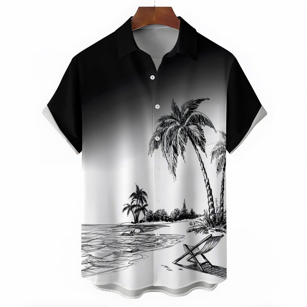 Men's Vintage Hawaiian Breast Pocket Short Sleeve Shirt 2406002461