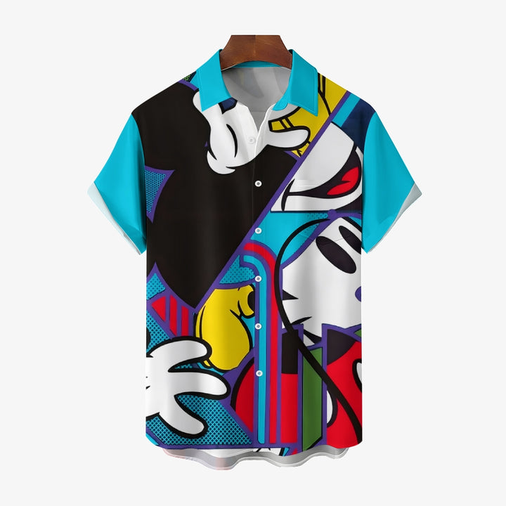 Abstract Colorful Cartoon Mouse Cartoon Print Casual Short Sleeve Shirt 2406002462