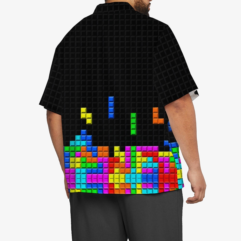 Men's Tetris Print Casual Short Sleeve Shirt 2306102366