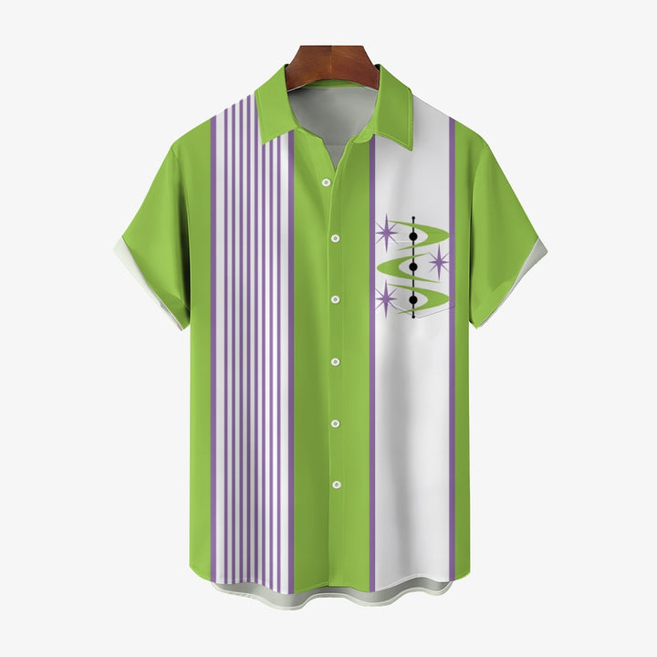 Medieval Pattern Chest Pocket Short Sleeve Bowling Shirt 2312000518