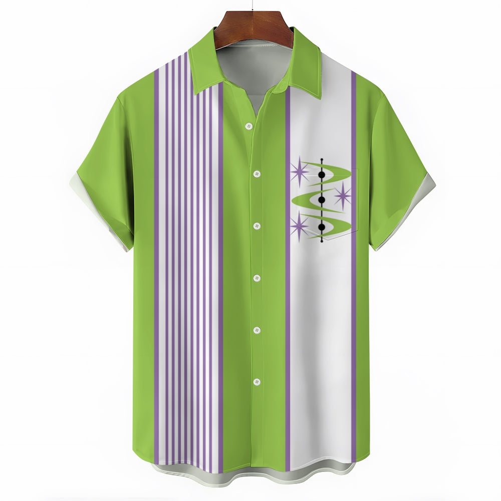 Medieval Pattern Chest Pocket Short Sleeve Bowling Shirt 2312000518