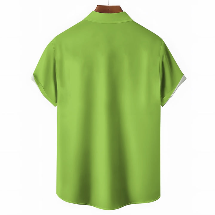 Medieval Pattern Chest Pocket Short Sleeve Bowling Shirt 2312000518