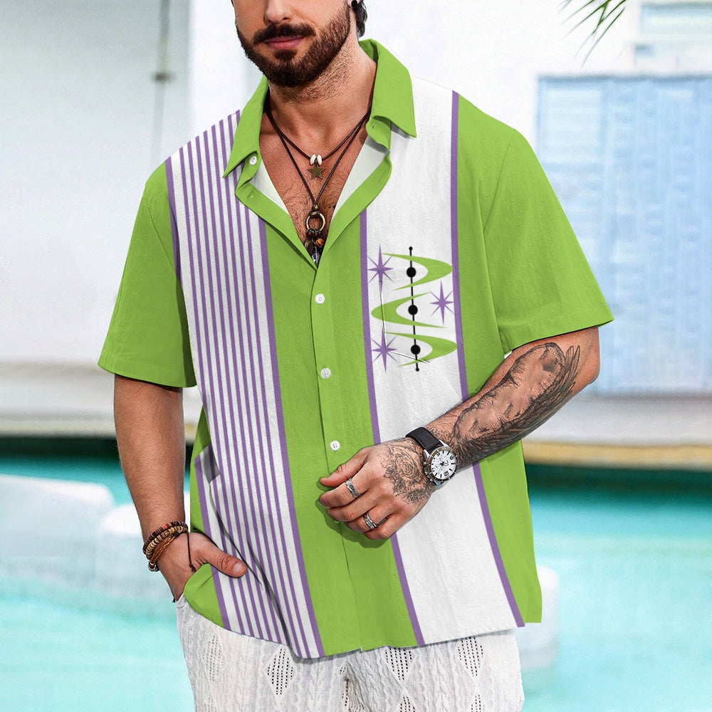 Medieval Pattern Chest Pocket Short Sleeve Bowling Shirt 2312000518