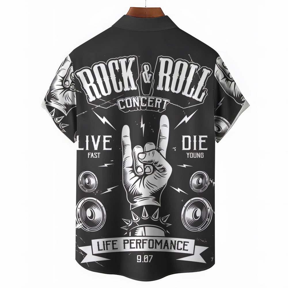 Men's Rock Poster Print  Casual Vacation Shirt 2406002527