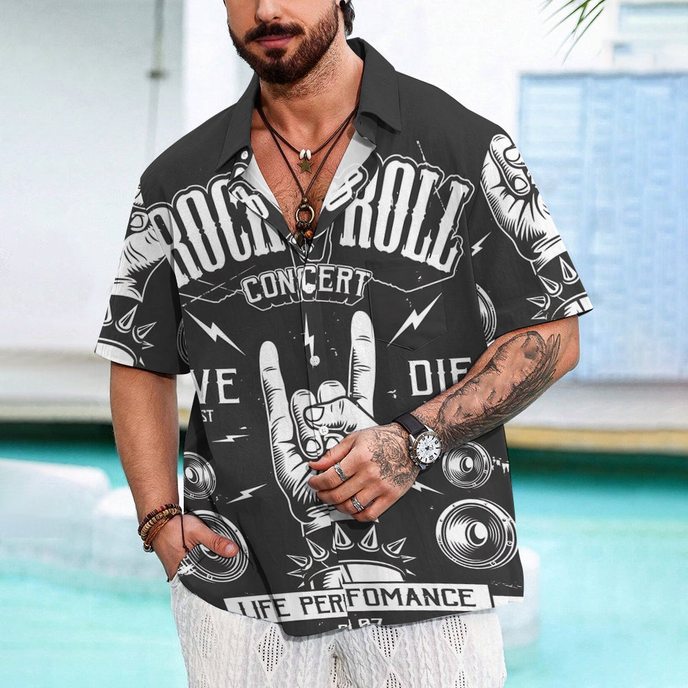 Men's Rock Poster Print  Casual Vacation Shirt 2406002527