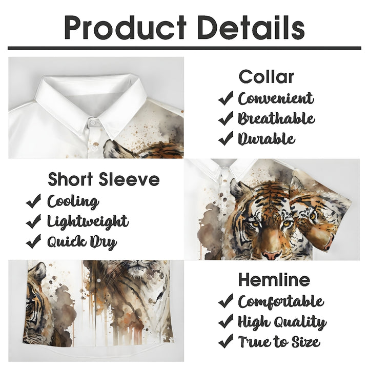 Men's Eye-Catching Tiger Print Short Sleeve Shirt 2406002642
