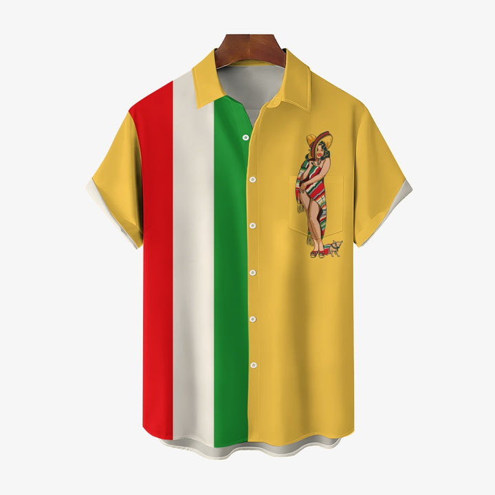 Mexican Girls Mexican Flag Print Casual Short Sleeve Shirt 2406002650