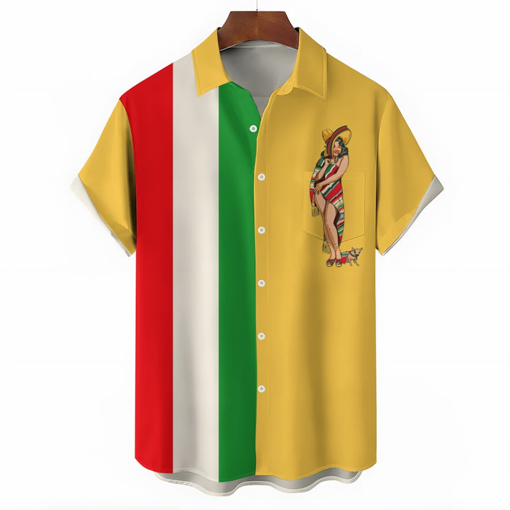 Mexican Girls Mexican Flag Print Casual Short Sleeve Shirt 2406002650