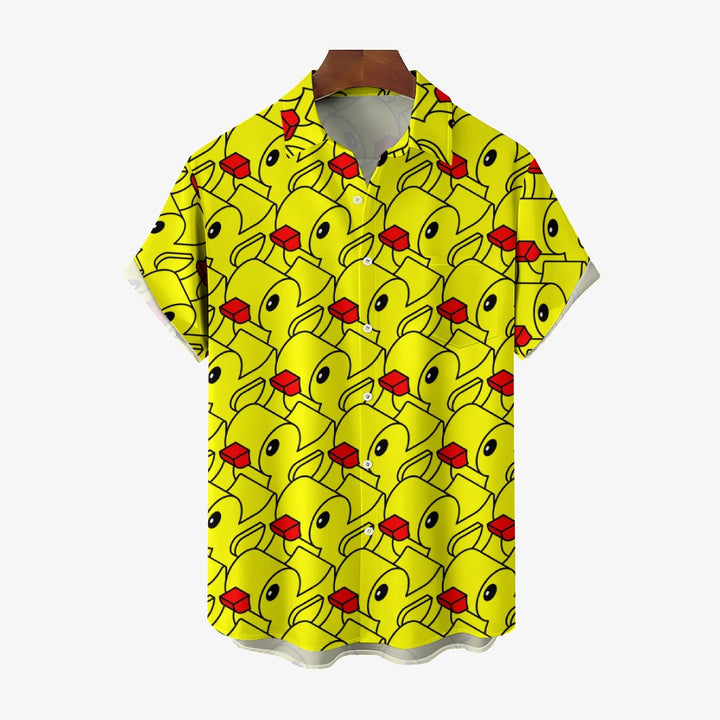 Geometric Little Yellow Duck Casual Short Sleeve Shirt 2403000380