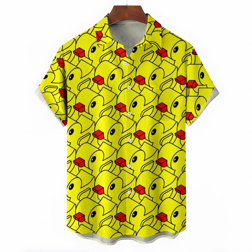 Geometric Little Yellow Duck Casual Short Sleeve Shirt 2403000380